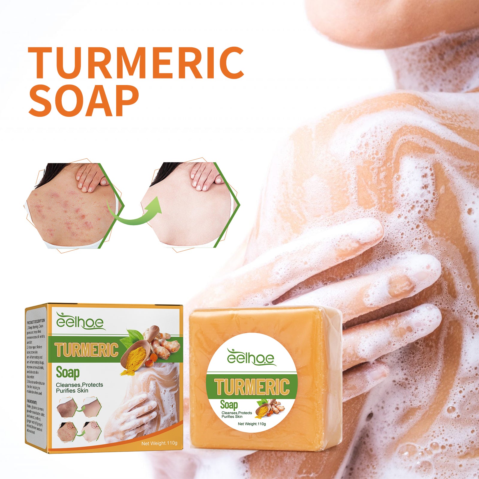Turmeric Soap, Refreshing Tender Skin Lightening Dark Spot Acne Print Smooth Skin Body Cleansing Soap - Rituel Serein