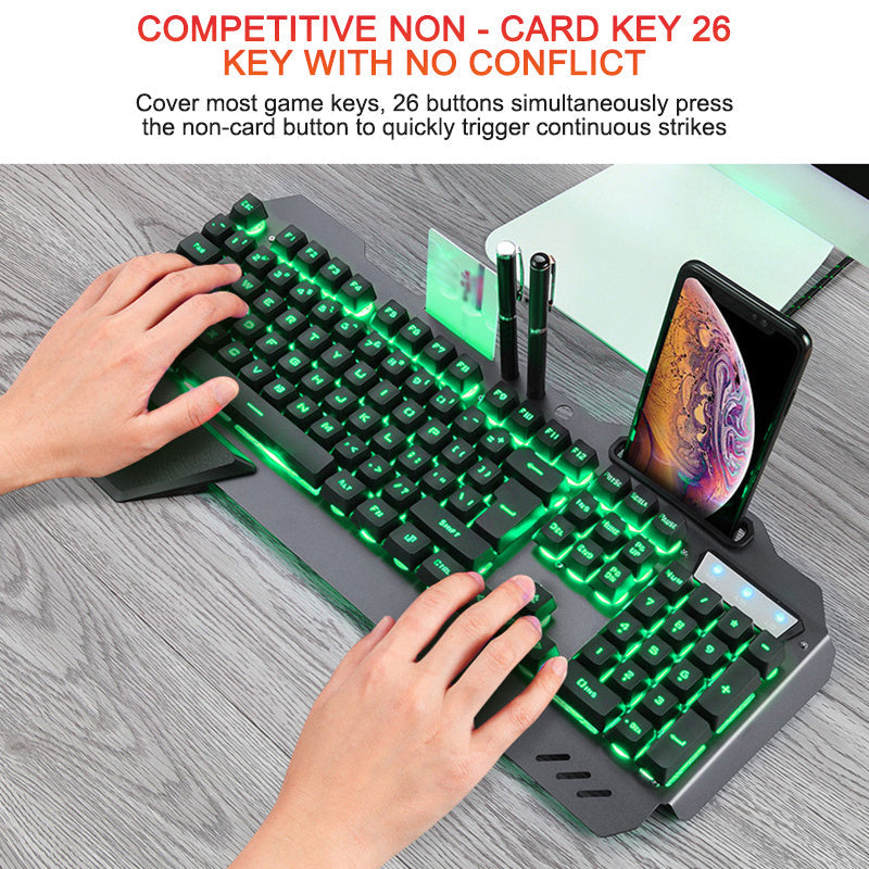 ErgonomicWired Gaming Keyboard with RGB Backlight Phone Holder eprolo