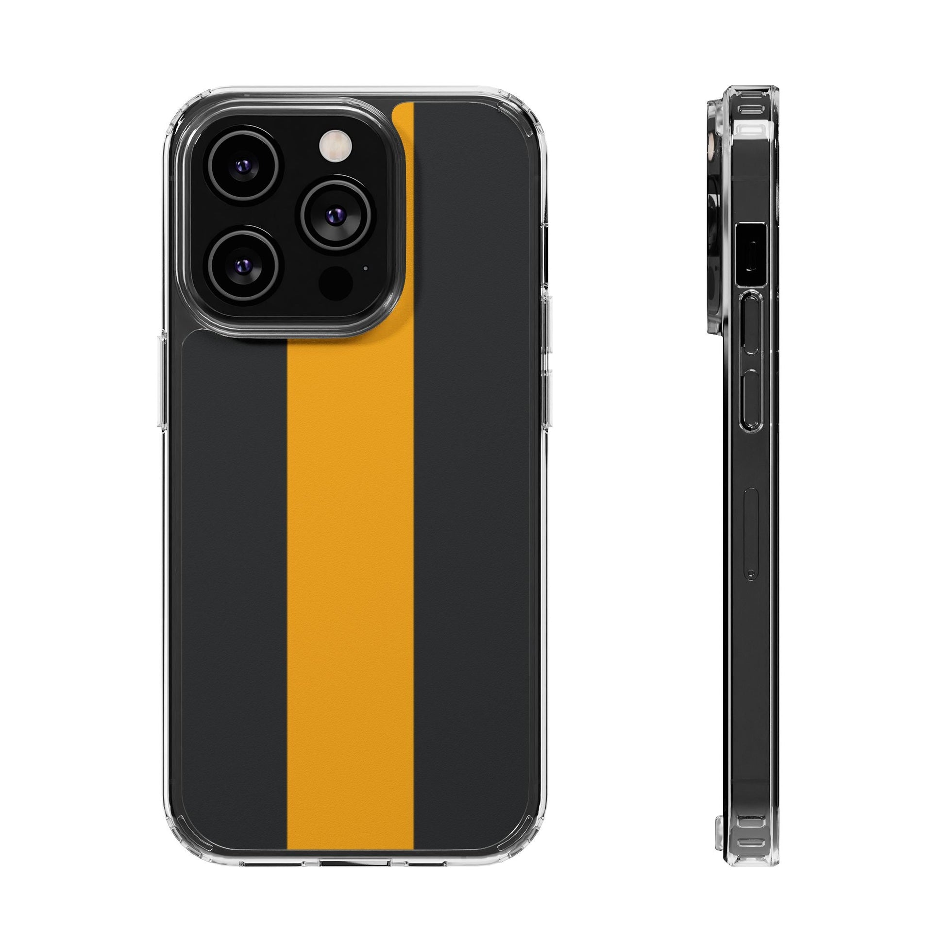 Clear Magnetic Phone Case — Black with Gold Center Stripe Printify