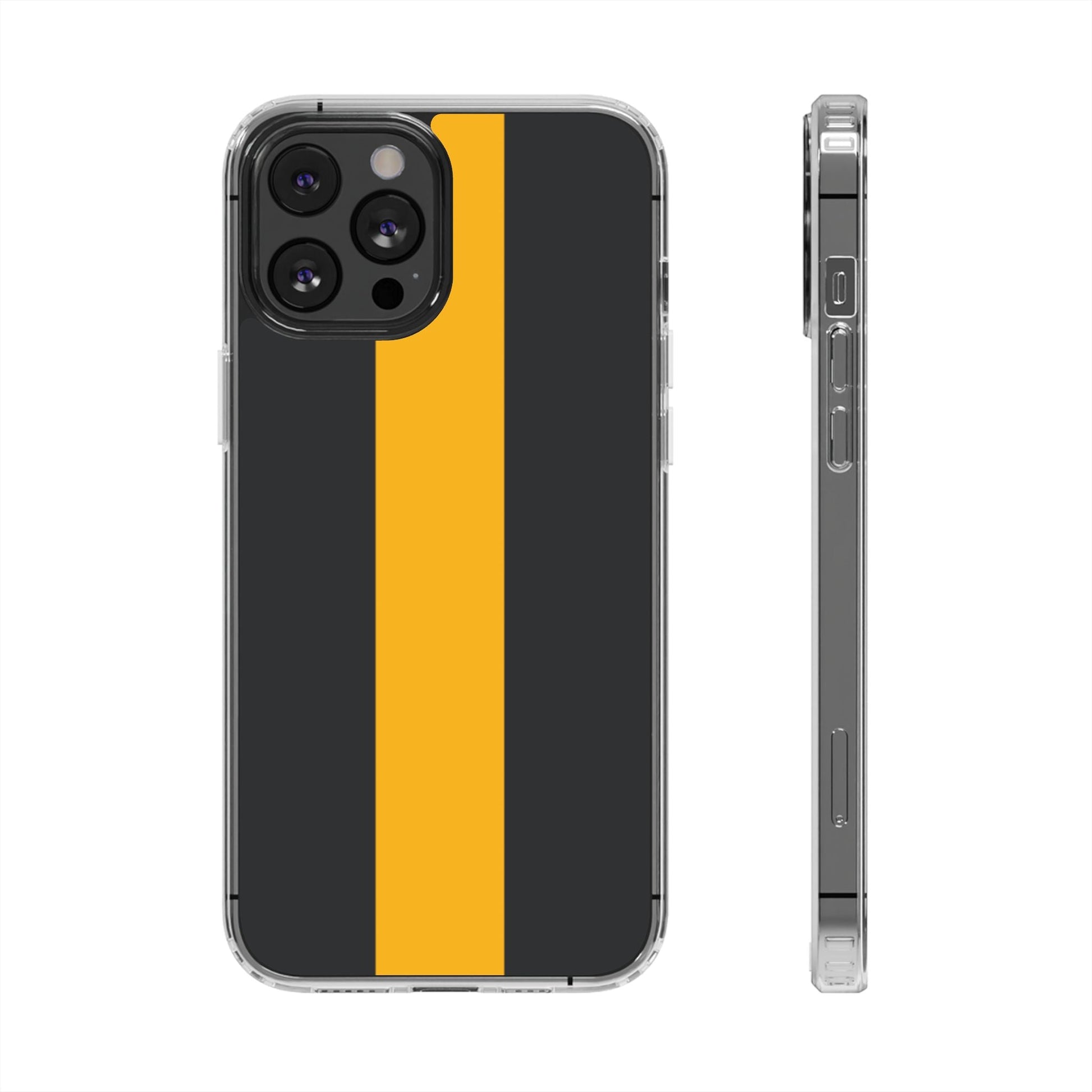 Clear Magnetic Phone Case — Black with Gold Center Stripe Printify
