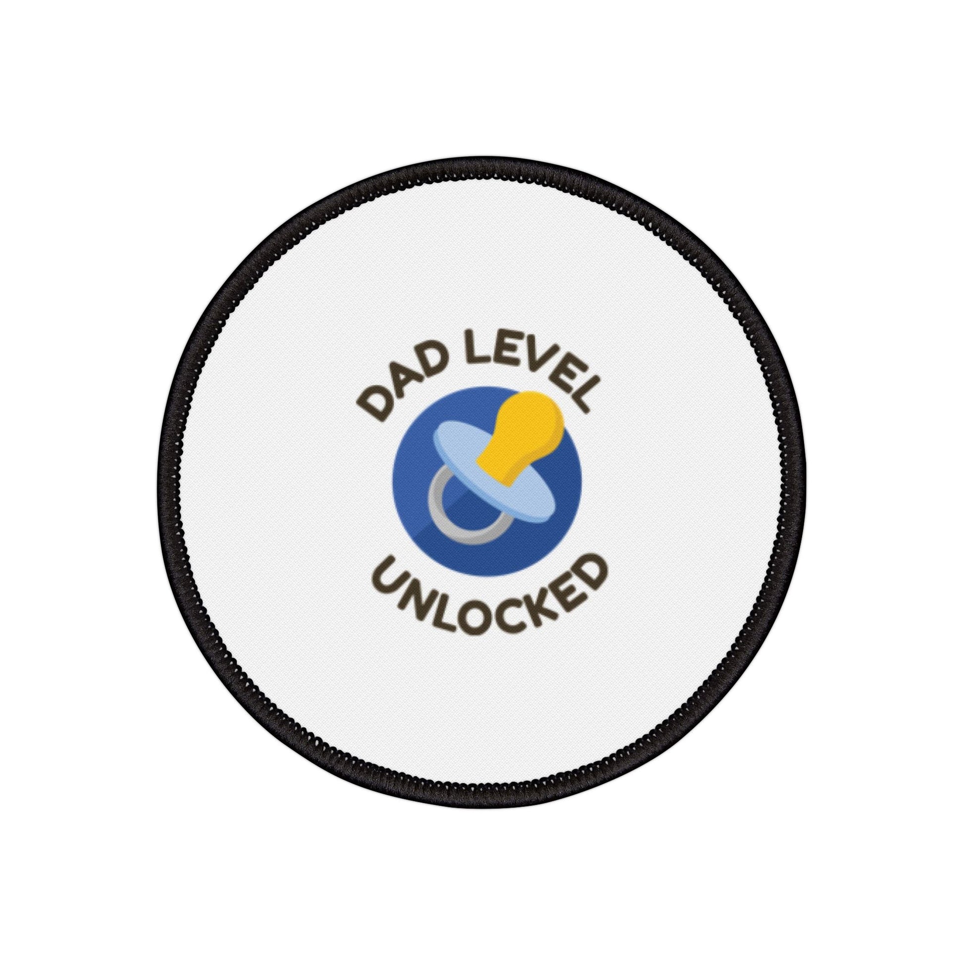 Dad Level Unlocked Iron-On Patch — Pacifier Badge for New Dads, Baby Shower Gift Printify