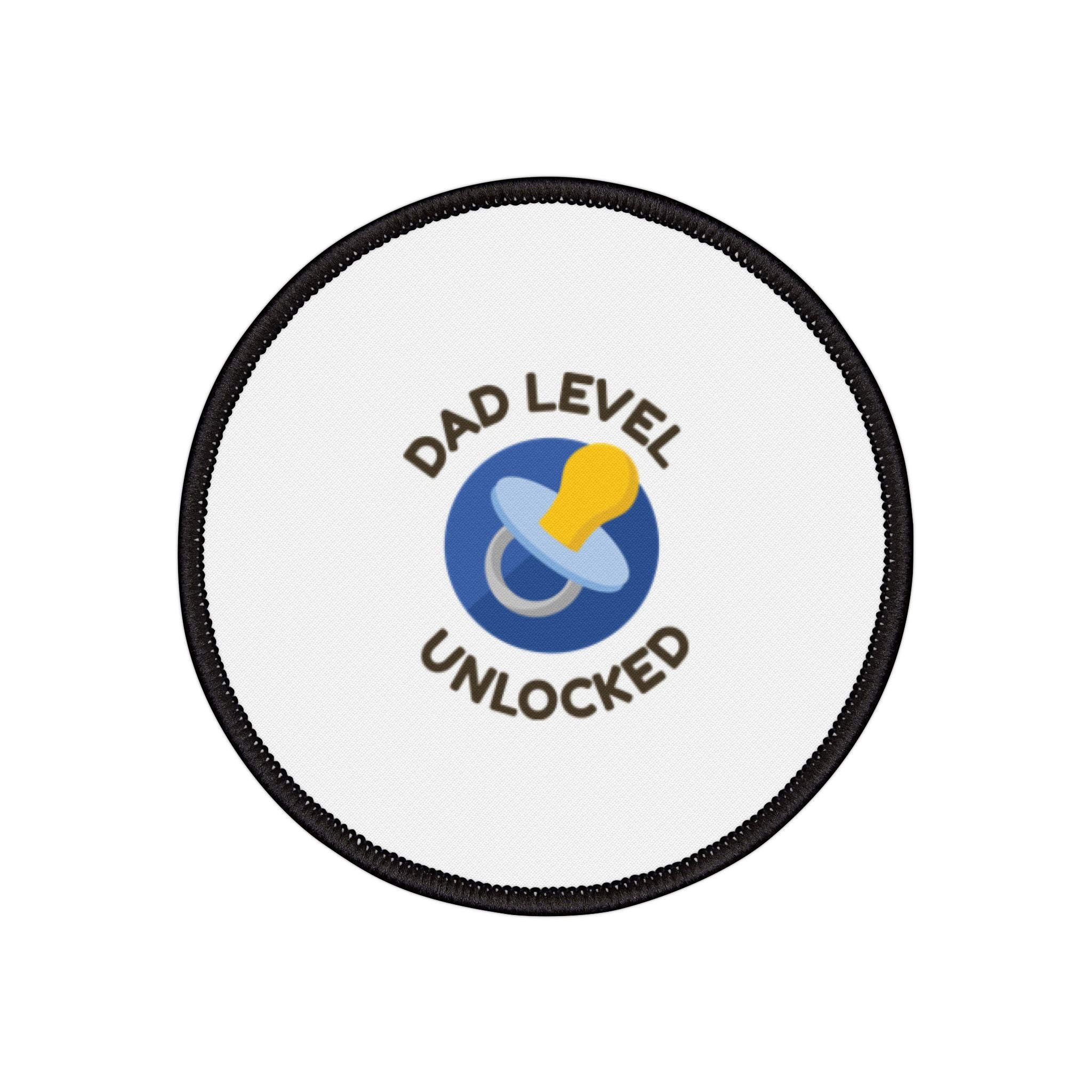 Dad Level Unlocked Iron-On Patch — Pacifier Badge for New Dads, Baby Shower Gift Printify