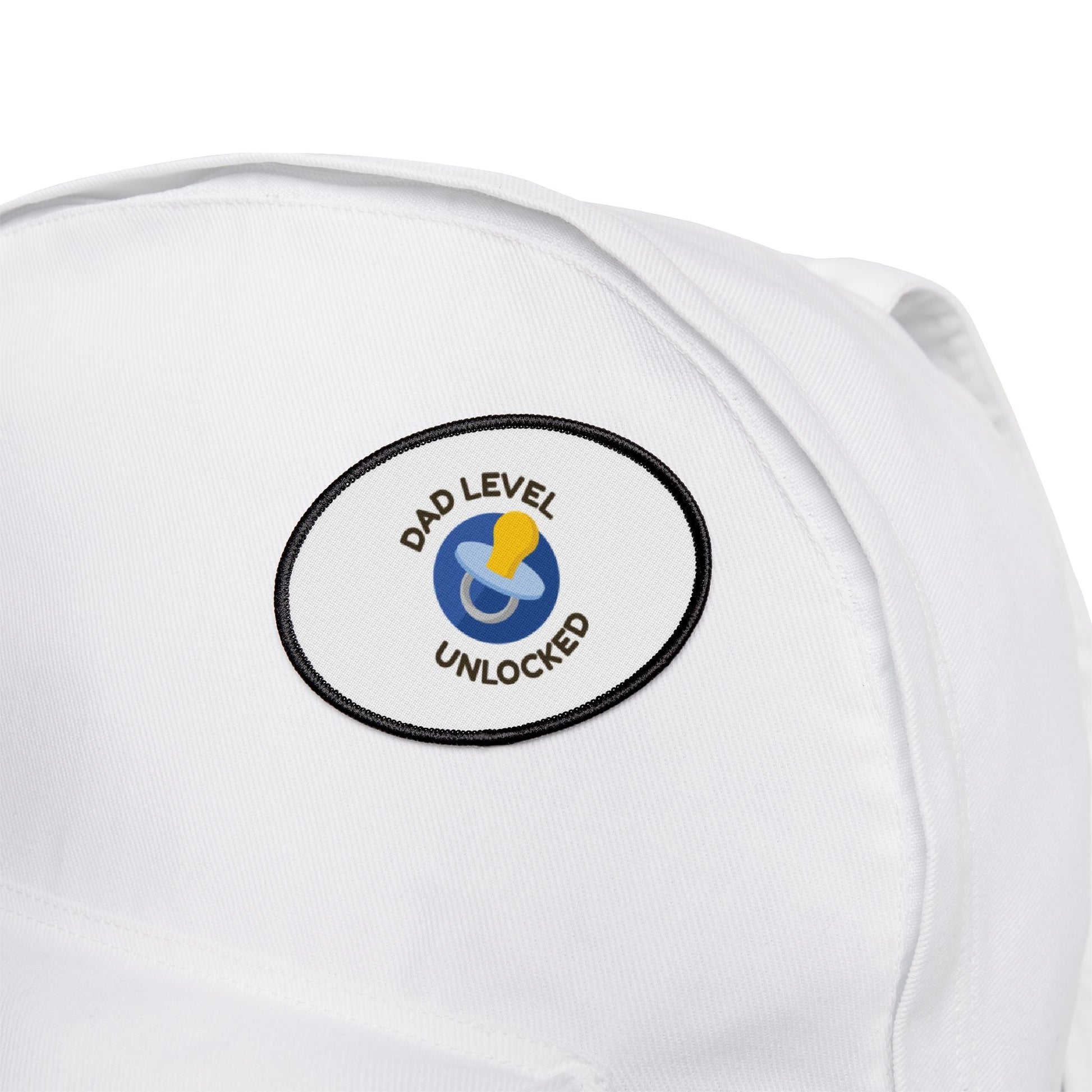 Dad Level Unlocked Iron-On Patch — Pacifier Badge for New Dads, Baby Shower Gift Printify