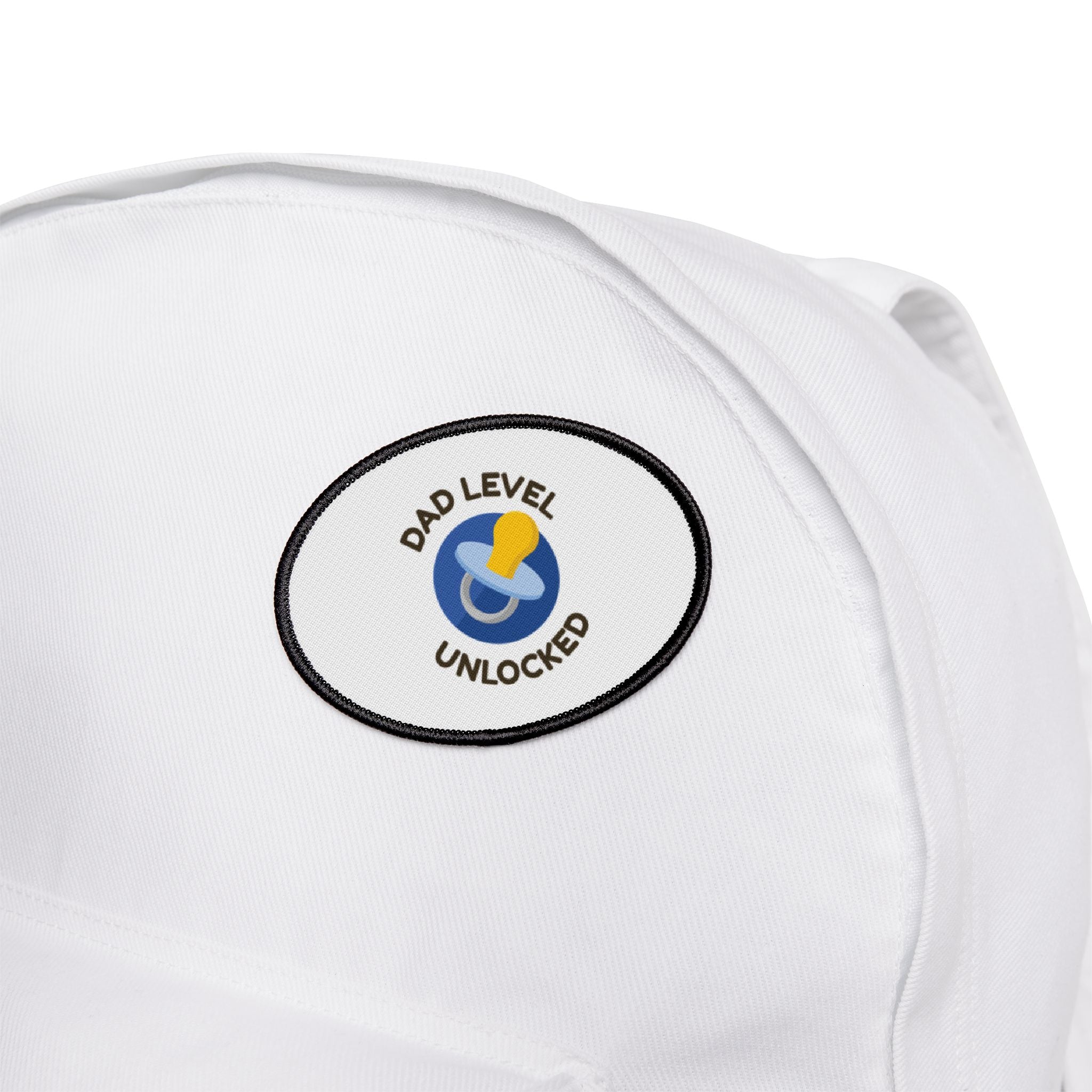 Dad Level Unlocked Iron-On Patch — Pacifier Badge for New Dads, Baby Shower Gift Printify