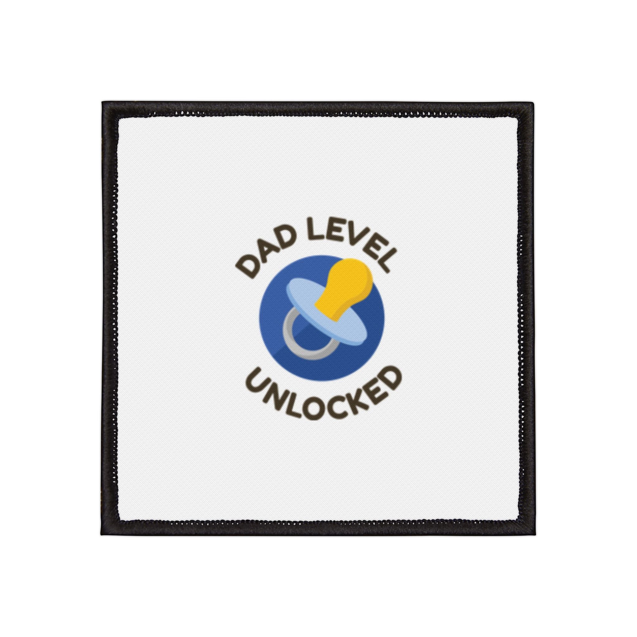 Dad Level Unlocked Iron-On Patch — Pacifier Badge for New Dads, Baby Shower Gift Printify