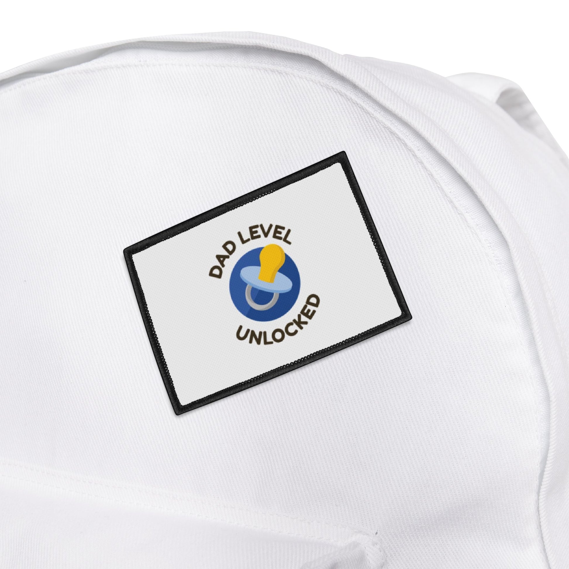Dad Level Unlocked Iron-On Patch — Pacifier Badge for New Dads, Baby Shower Gift Printify