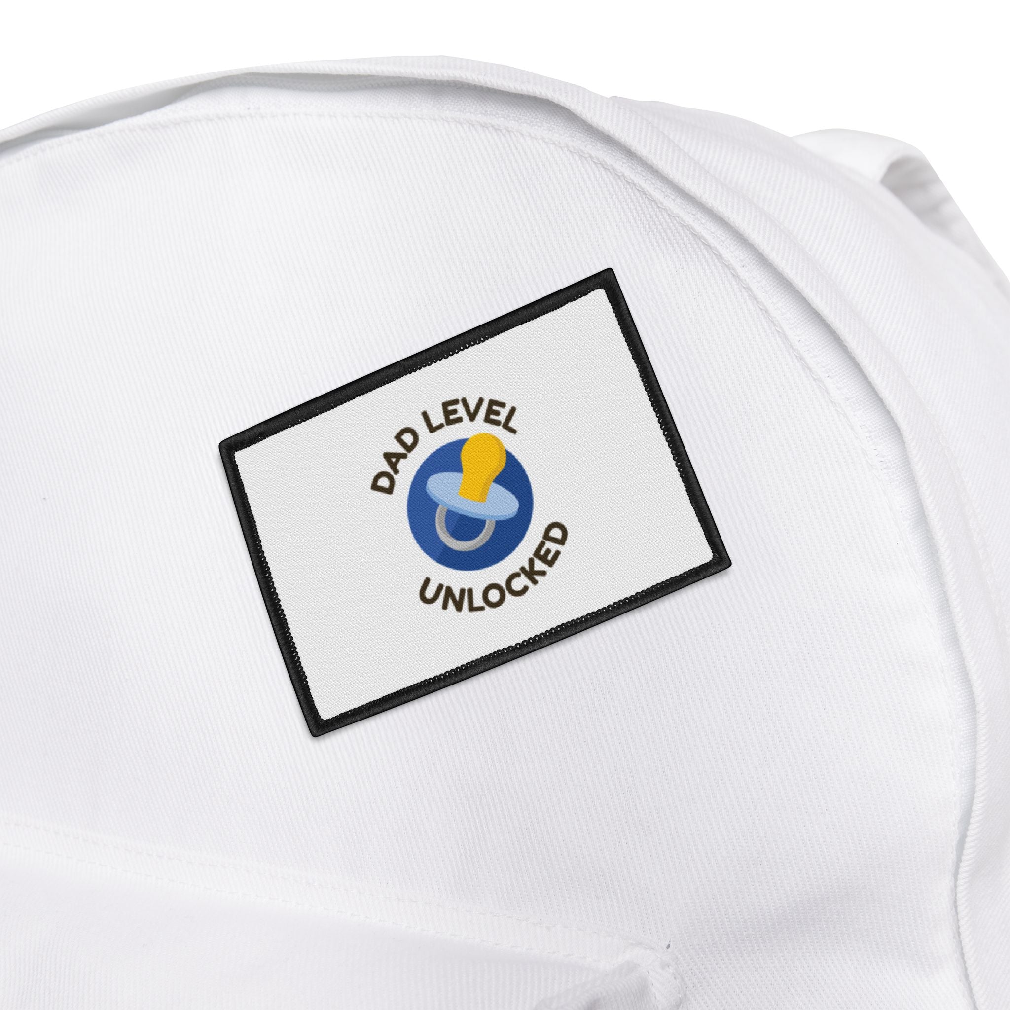 Dad Level Unlocked Iron-On Patch — Pacifier Badge for New Dads, Baby Shower Gift Printify