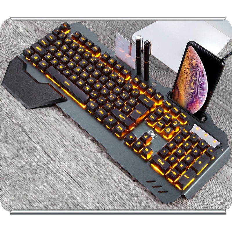 ErgonomicWired Gaming Keyboard with RGB Backlight Phone Holder eprolo