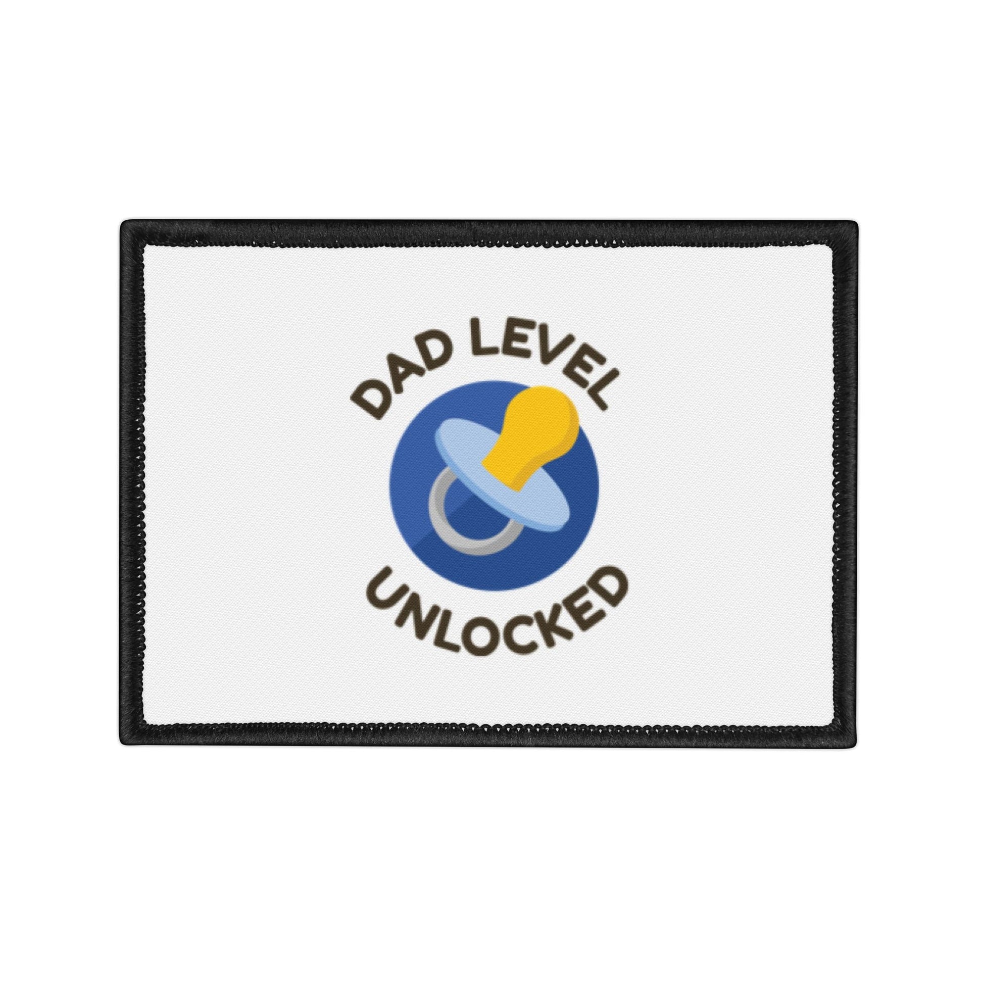 Dad Level Unlocked Iron-On Patch — Pacifier Badge for New Dads, Baby Shower Gift Printify