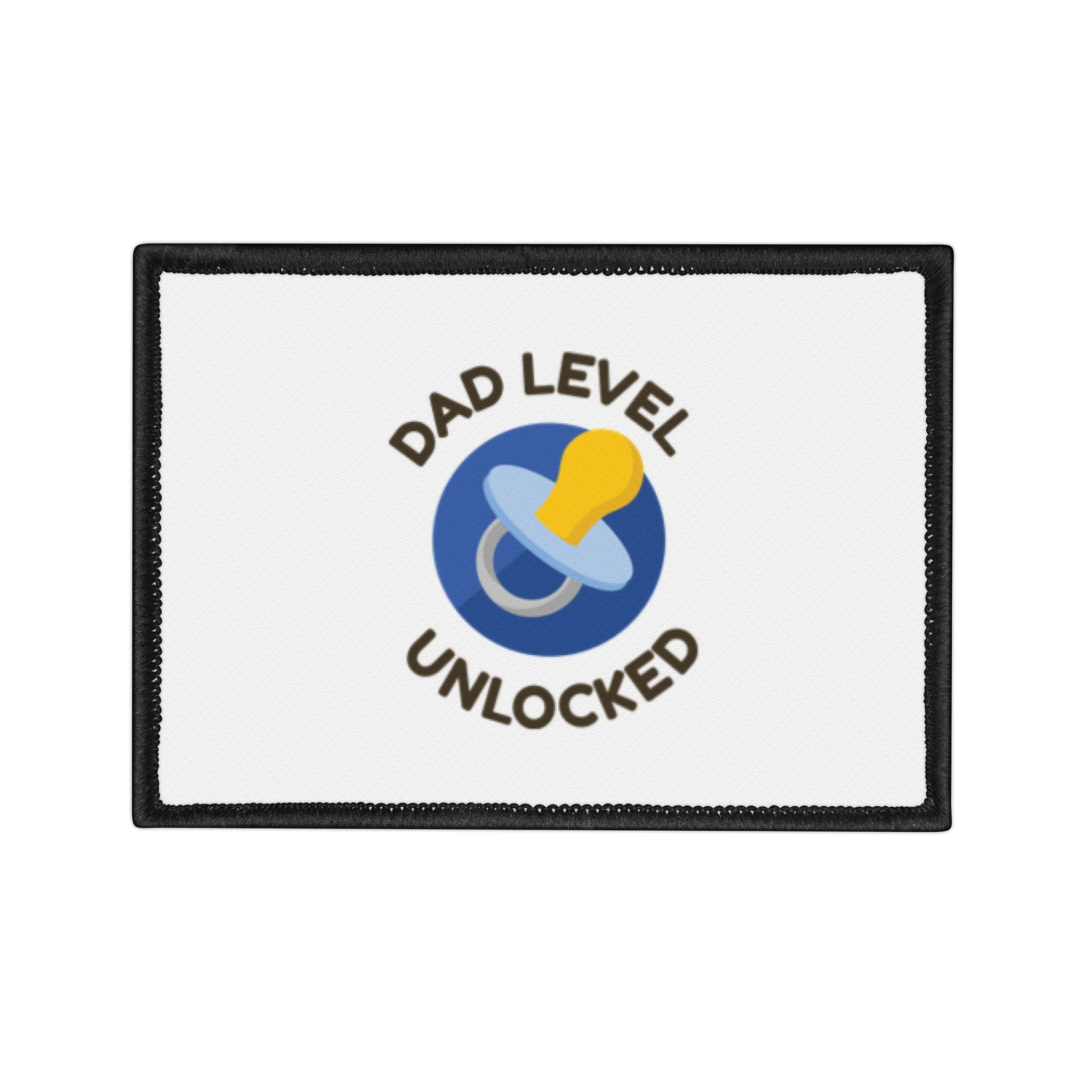 Dad Level Unlocked Iron-On Patch — Pacifier Badge for New Dads, Baby Shower Gift Printify