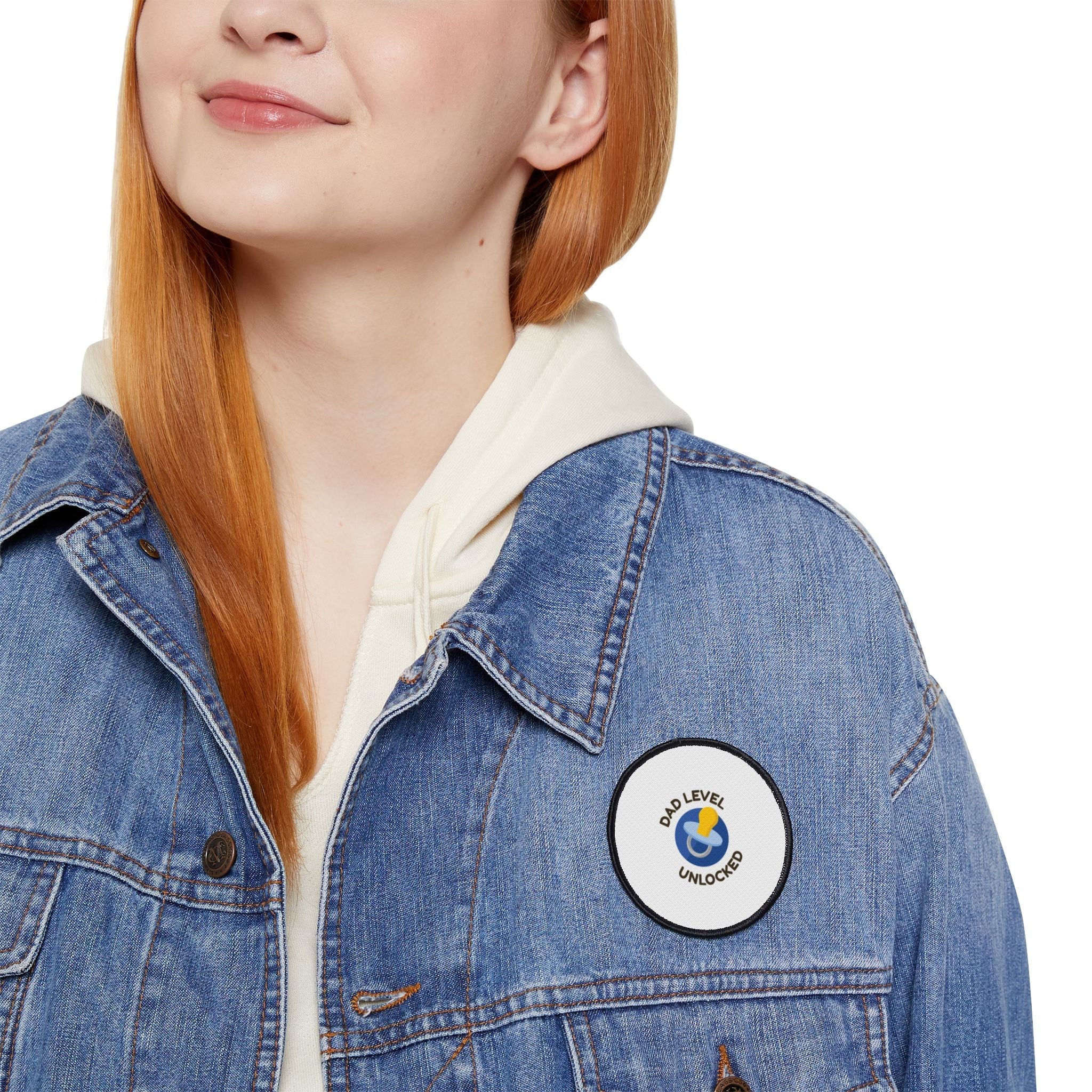 Dad Level Unlocked Iron-On Patch — Pacifier Badge for New Dads, Baby Shower Gift Printify