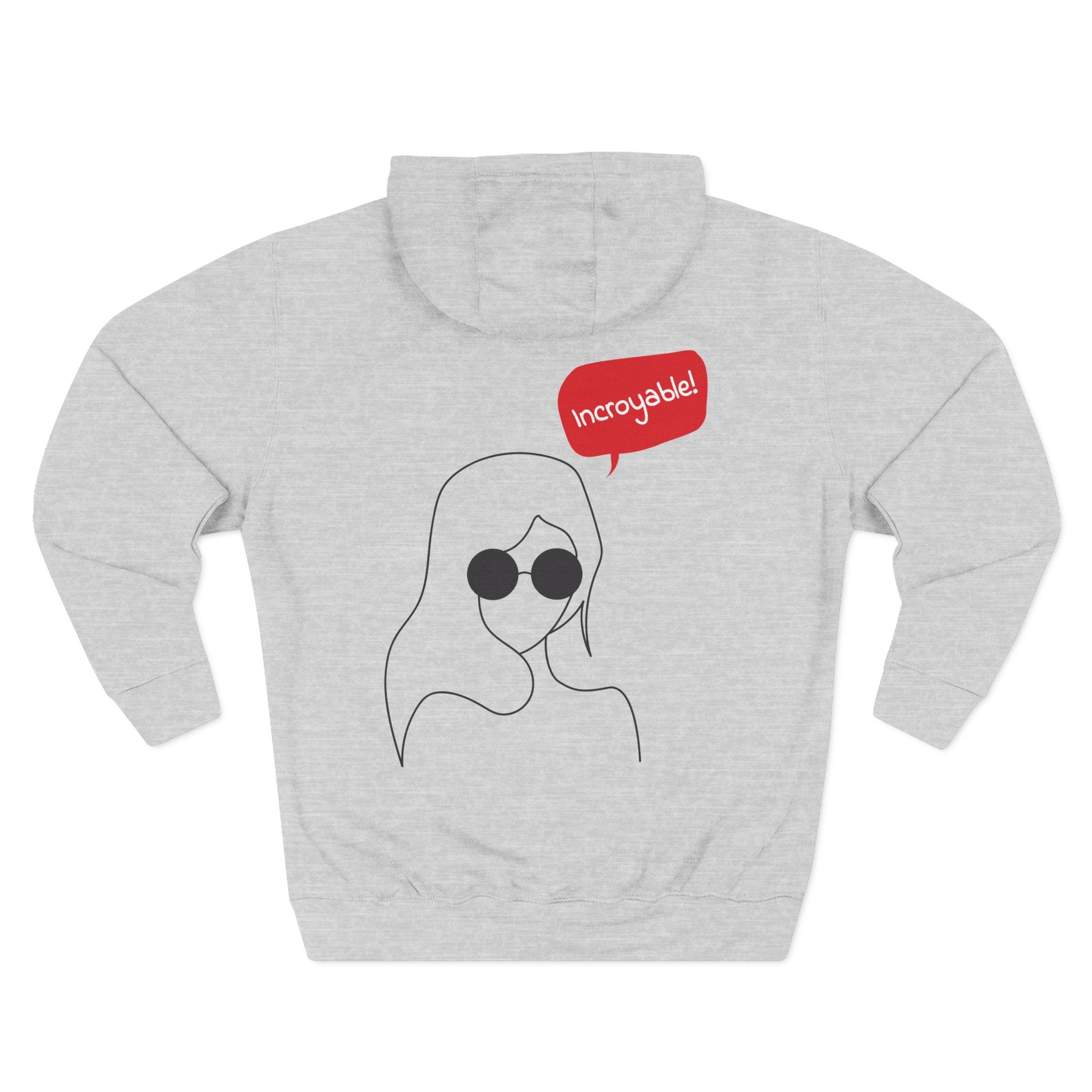 Hoodie — Minimal Line Art Girl with "Incroyable!" Speech Bubble Printify