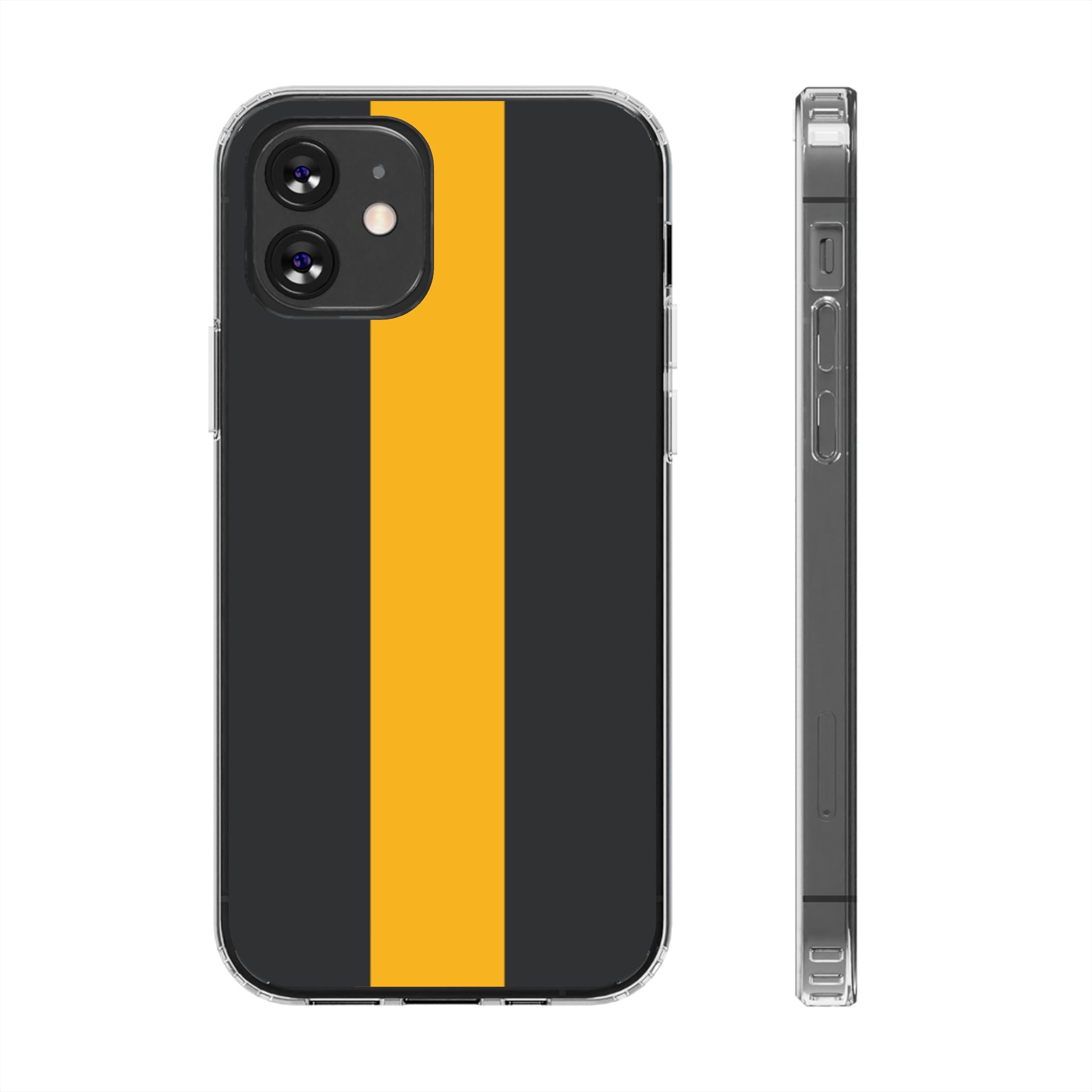 Clear Magnetic Phone Case — Black with Gold Center Stripe Printify