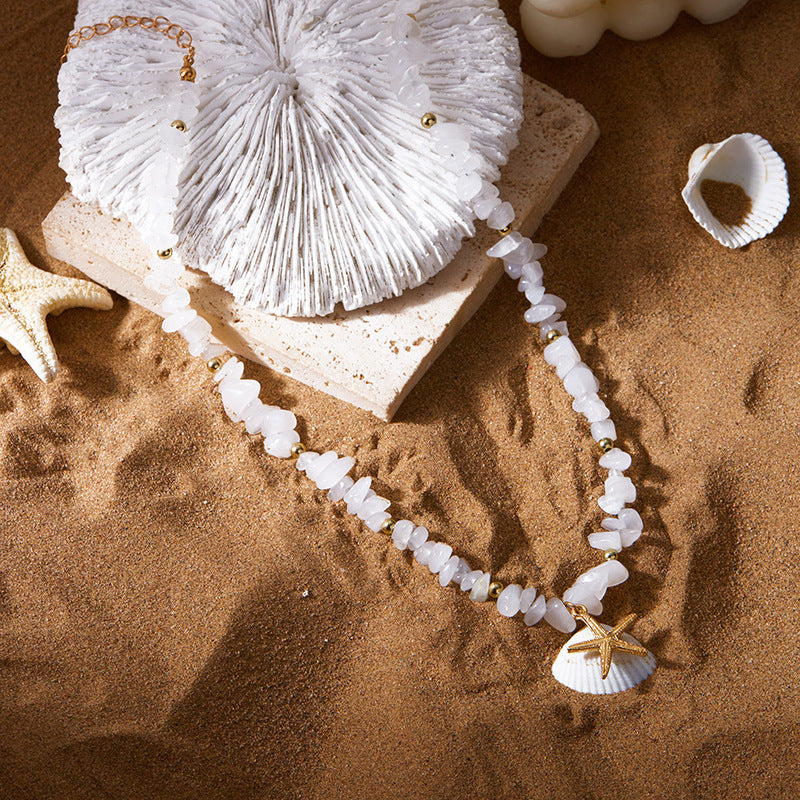 Small Gravel Starfish Pendant Necklace Choker Europe And America eprolo