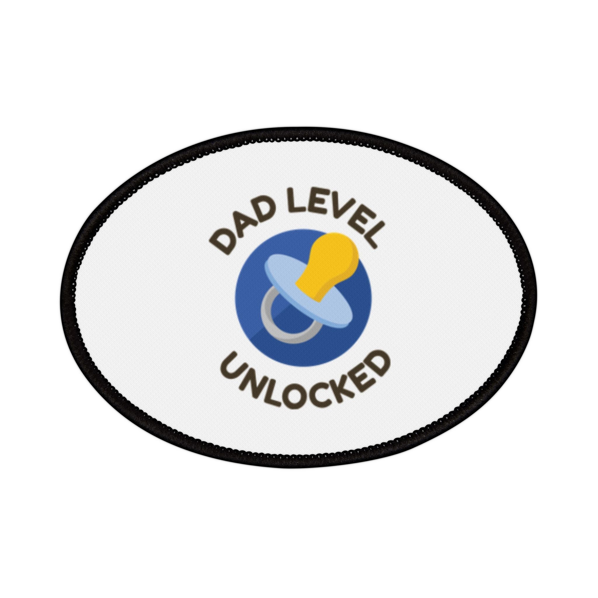 Dad Level Unlocked Iron-On Patch — Pacifier Badge for New Dads, Baby Shower Gift Printify