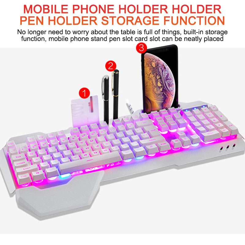 ErgonomicWired Gaming Keyboard with RGB Backlight Phone Holder eprolo