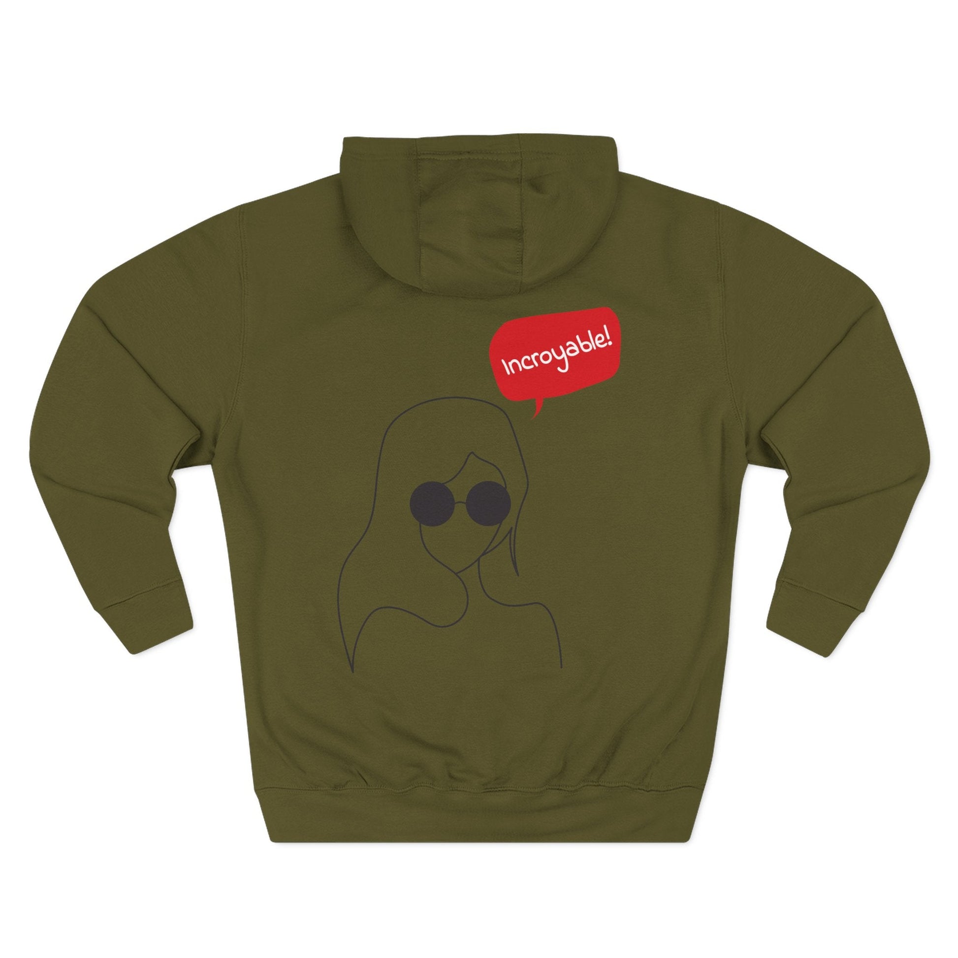 Hoodie — Minimal Line Art Girl with "Incroyable!" Speech Bubble Printify