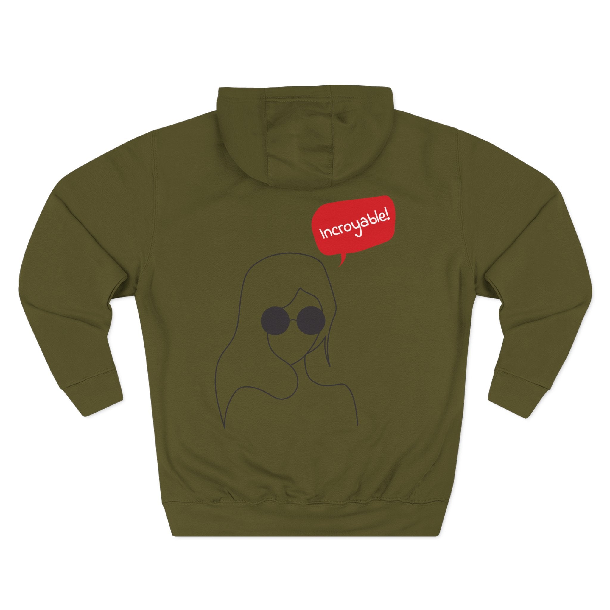 Hoodie — Minimal Line Art Girl with "Incroyable!" Speech Bubble Printify