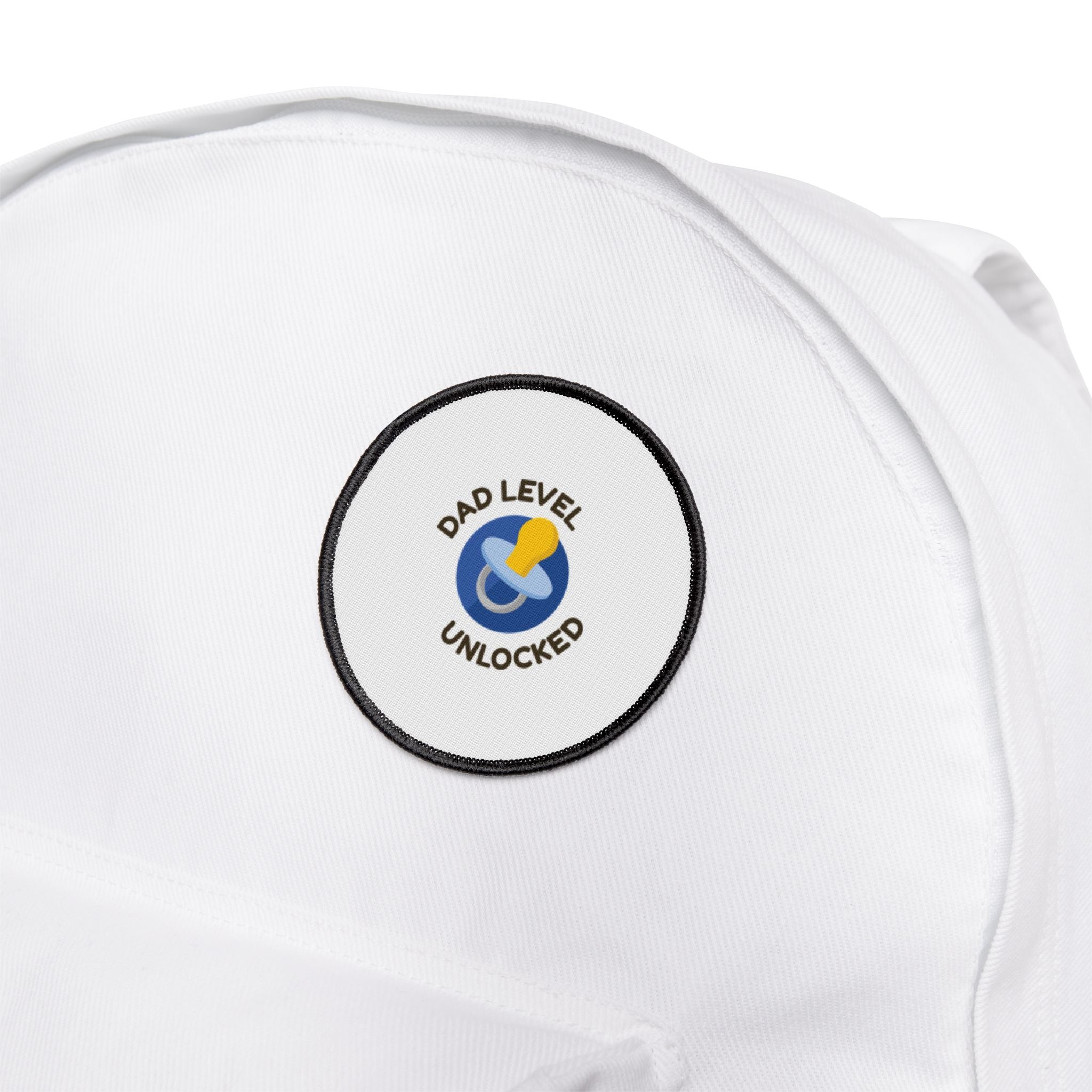 Dad Level Unlocked Iron-On Patch — Pacifier Badge for New Dads, Baby Shower Gift Printify