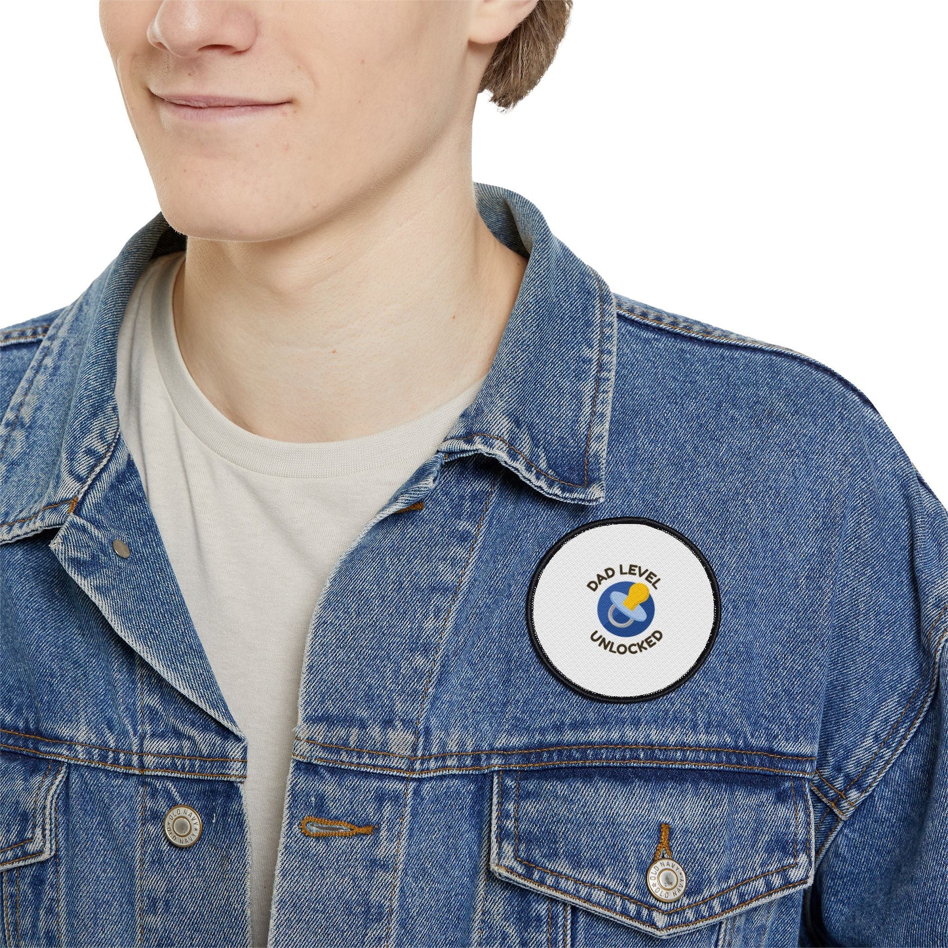 Dad Level Unlocked Iron-On Patch — Pacifier Badge for New Dads, Baby Shower Gift Printify