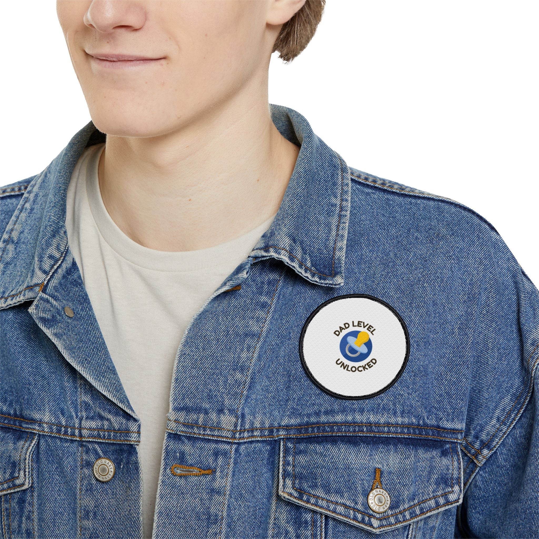 Dad Level Unlocked Iron-On Patch — Pacifier Badge for New Dads, Baby Shower Gift Printify