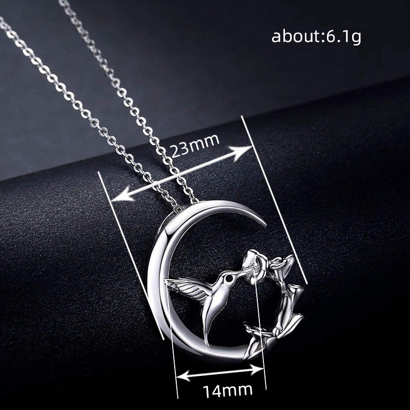 Cute Animal Flower Necklace Morning Glory Blossom Hummingbird eprolo