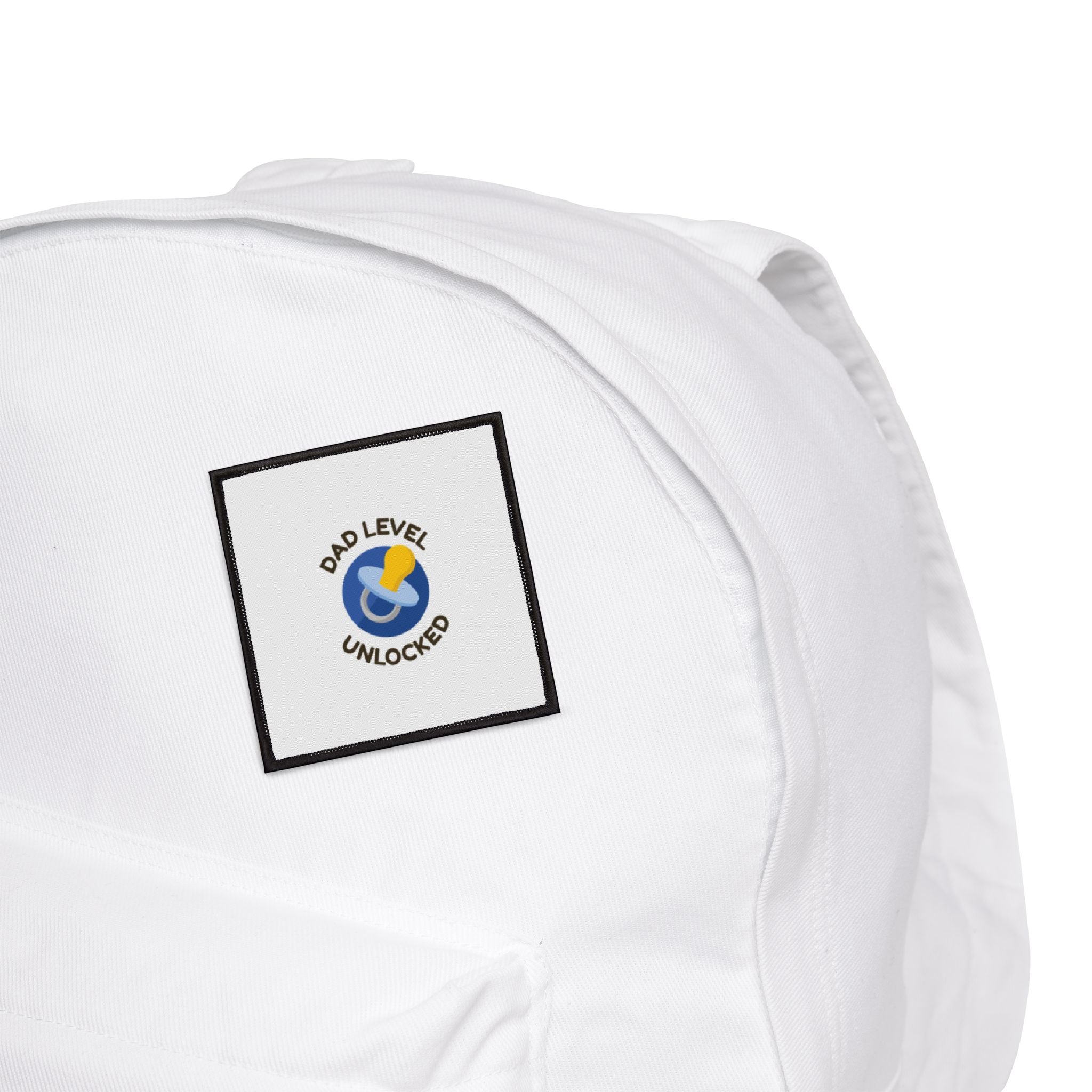 Dad Level Unlocked Iron-On Patch — Pacifier Badge for New Dads, Baby Shower Gift Printify