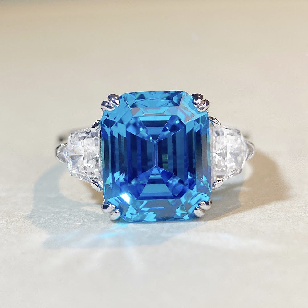 S925 Sterling Silver Diamond Ring With Aquamarine - A Luxurious And Stylish Colored Gemstone Ring eprolo