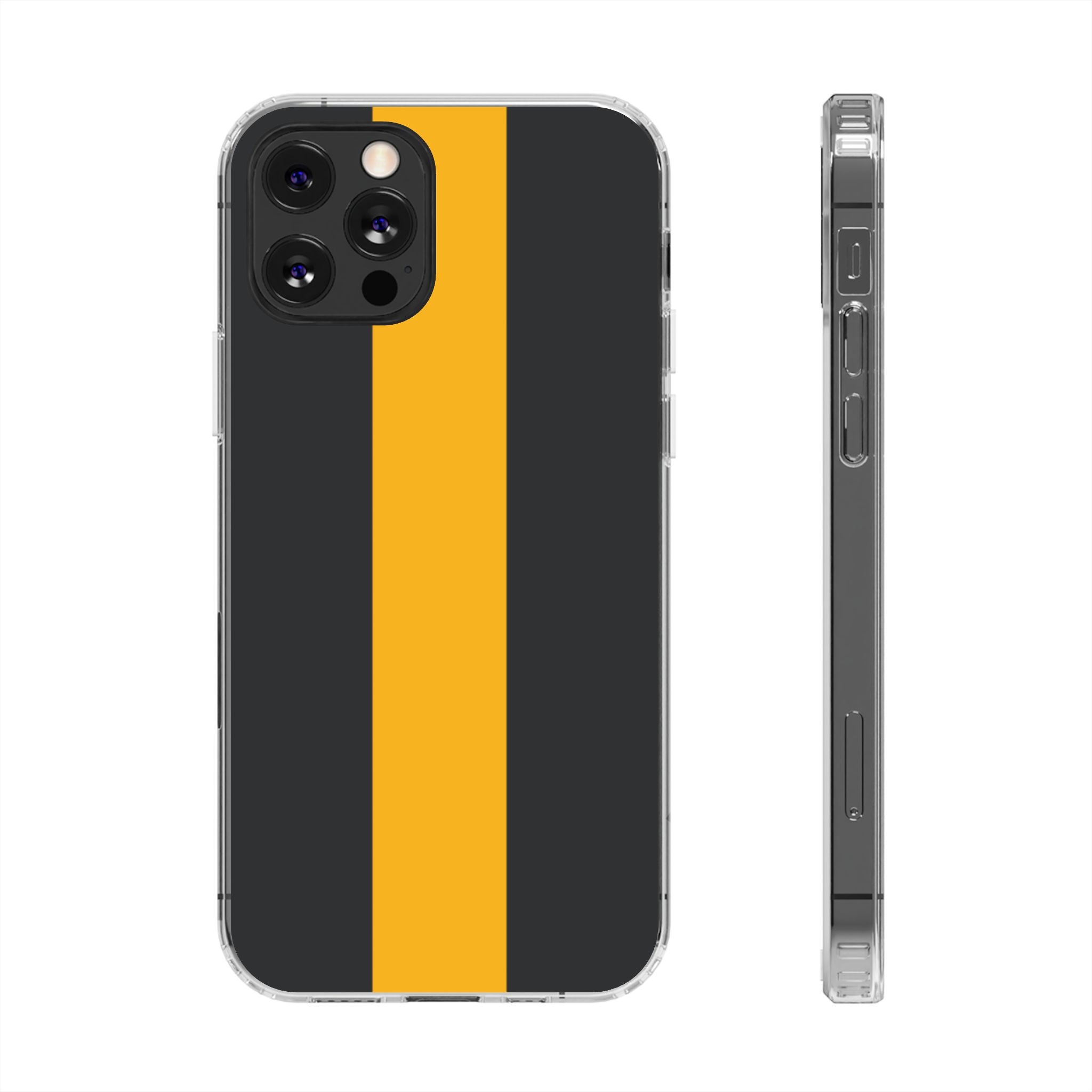 Clear Magnetic Phone Case — Black with Gold Center Stripe Printify