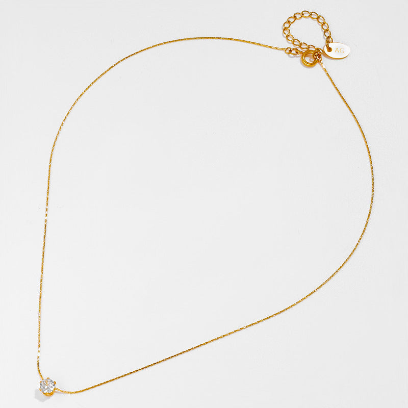 Simple Titanium Steel Six-Claw Round Zircon Pendant Necklace eprolo