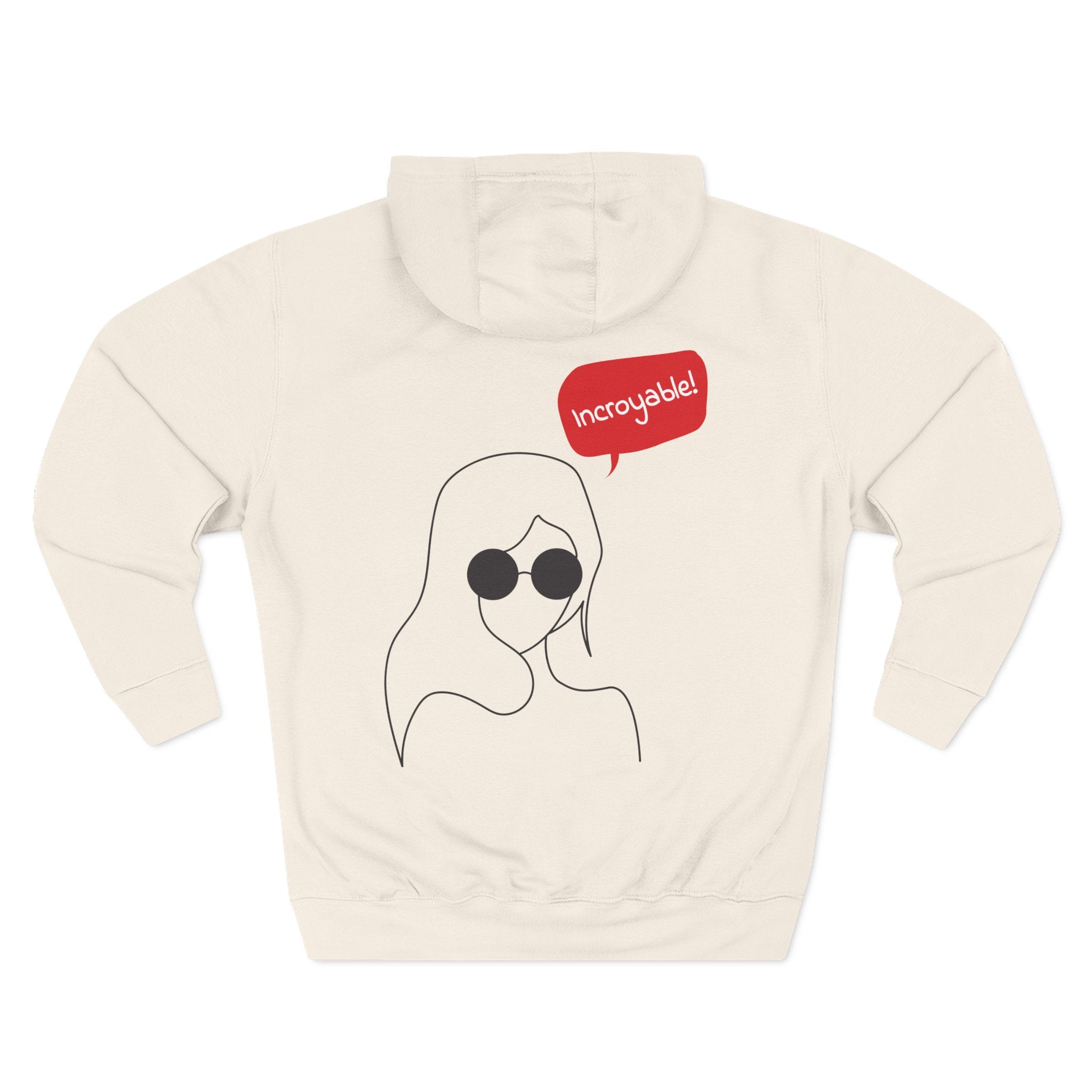 Hoodie — Minimal Line Art Girl with "Incroyable!" Speech Bubble Printify