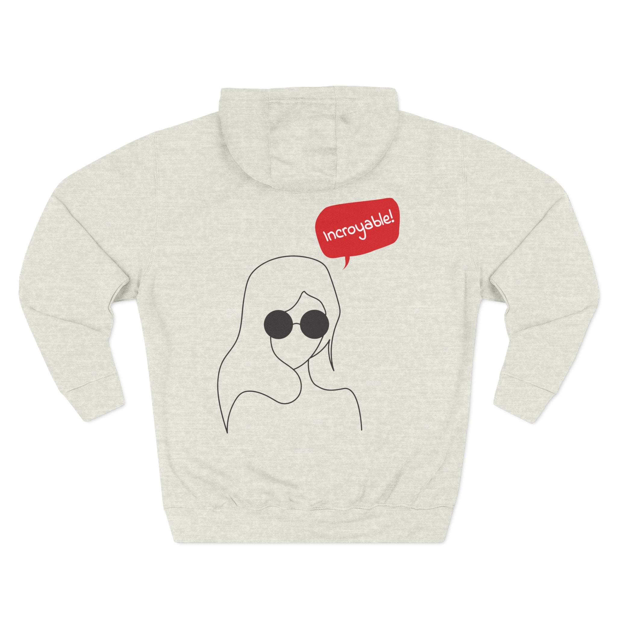 Hoodie — Minimal Line Art Girl with "Incroyable!" Speech Bubble Printify