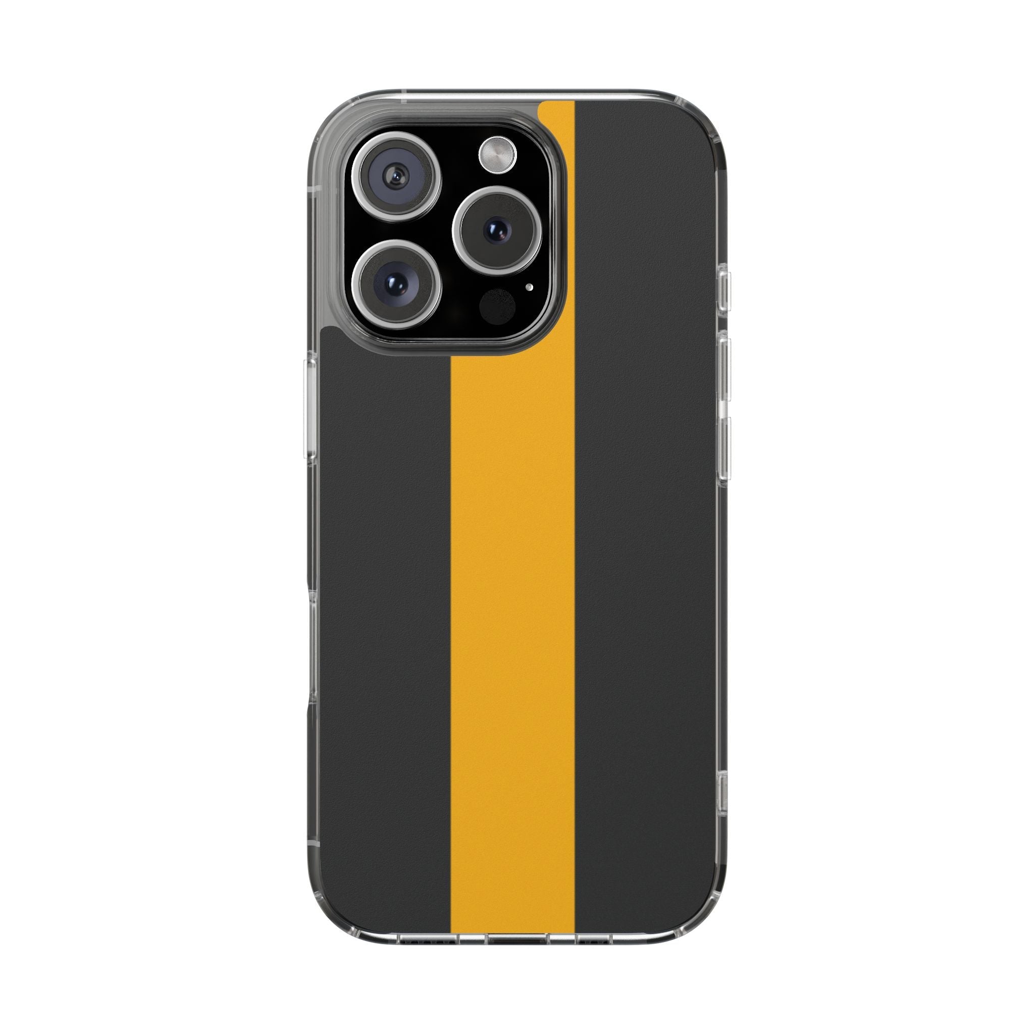 Clear Magnetic Phone Case — Black with Gold Center Stripe Printify