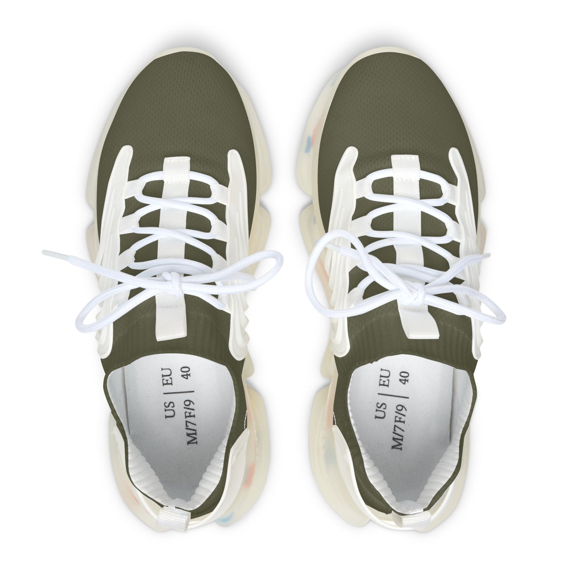 Women's Olive Mesh Sneakers — Chunky Athletic Shoes with Speckled Sole Printify