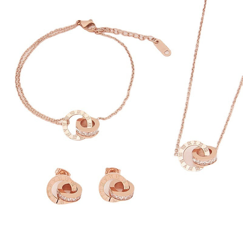 Rome Double Ring Necklace Women Titanium Steel High-end Sense Does Not Fade eprolo