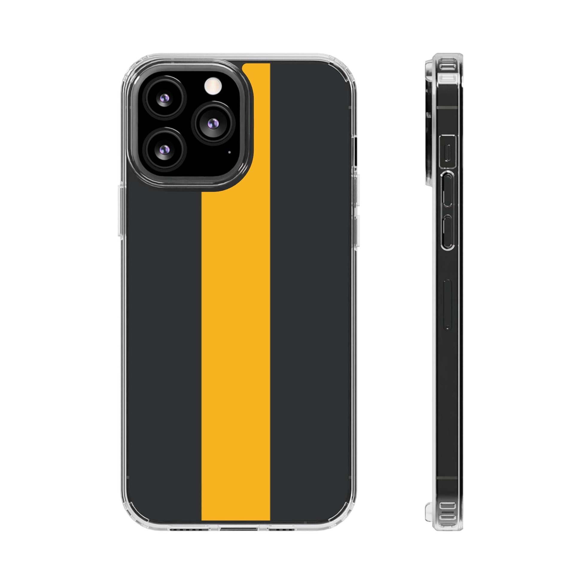 Clear Magnetic Phone Case — Black with Gold Center Stripe Printify