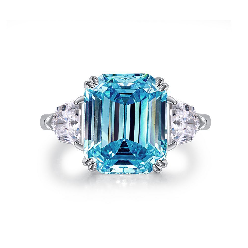 S925 Sterling Silver Diamond Ring With Aquamarine - A Luxurious And Stylish Colored Gemstone Ring eprolo