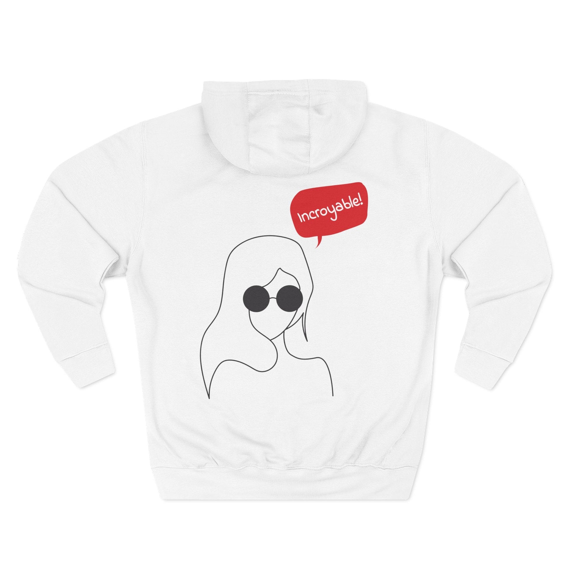 Hoodie — Minimal Line Art Girl with "Incroyable!" Speech Bubble Printify