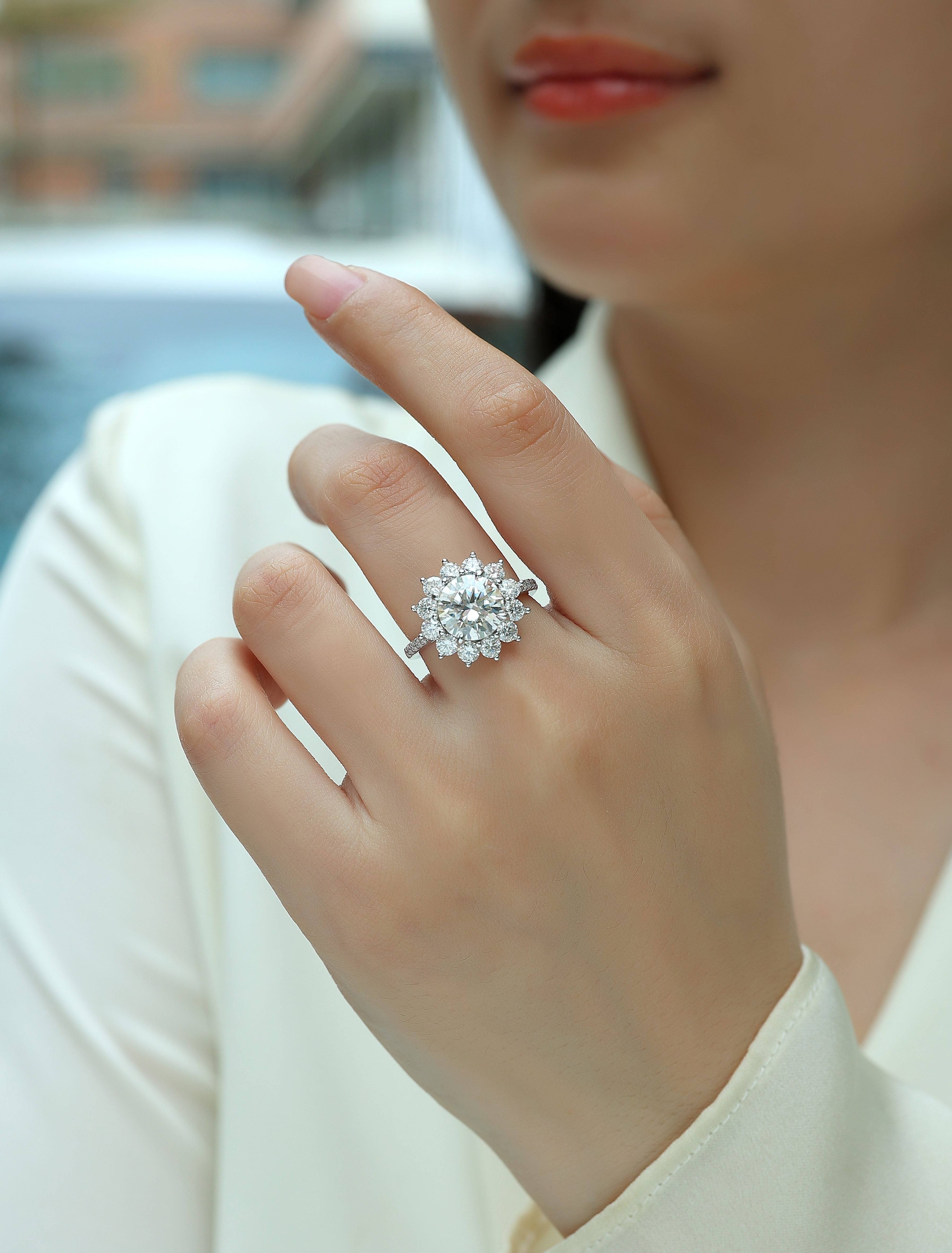 Sunflower - A Wedding Ring Set With Top-quality 3-carat Moissanite S925 Silver And Platinum-plated Diamond. The Ring Can Be Inspected With A Diamond Pen eprolo