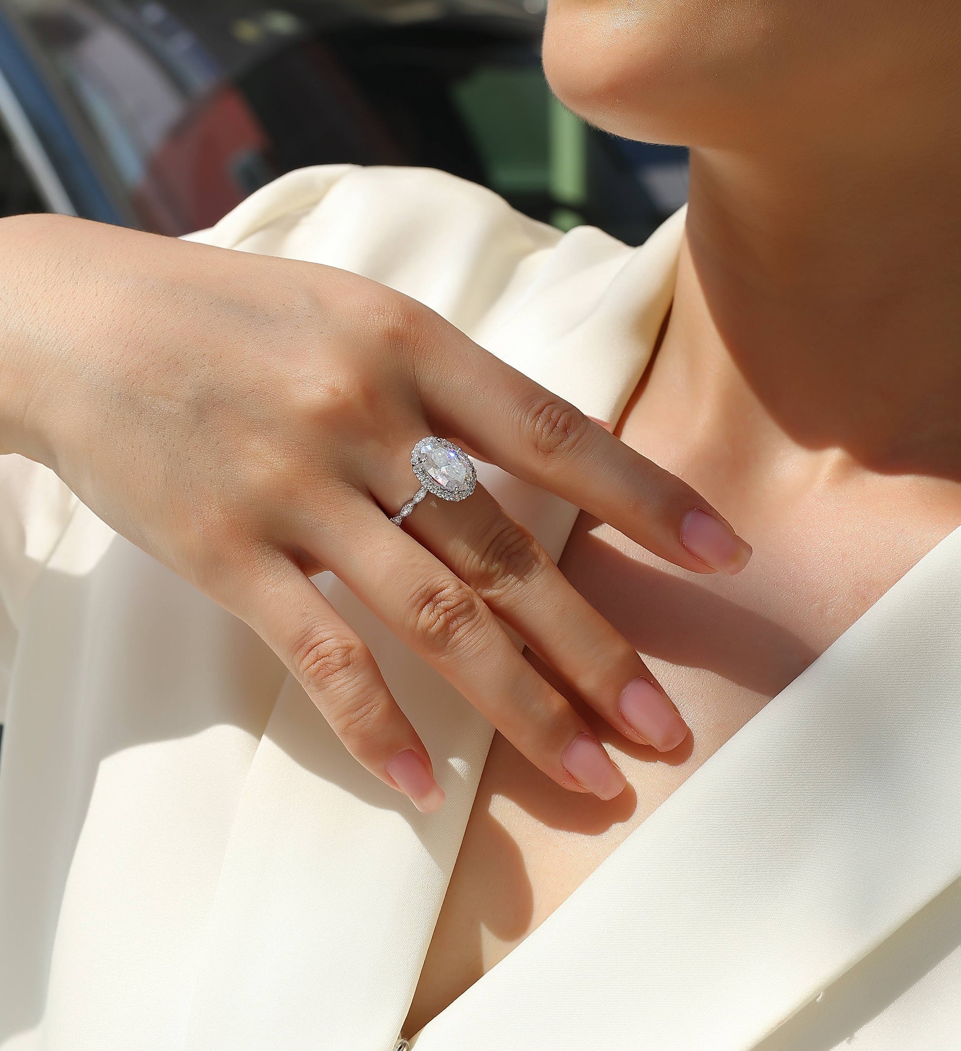 Moonlight Pupil - A Wedding Ring Set With Top-quality Egg-shaped Moissanite S925 Silver And Platinum-plated Diamond. The Ring Can Be Inspected With A Diamond Pen eprolo