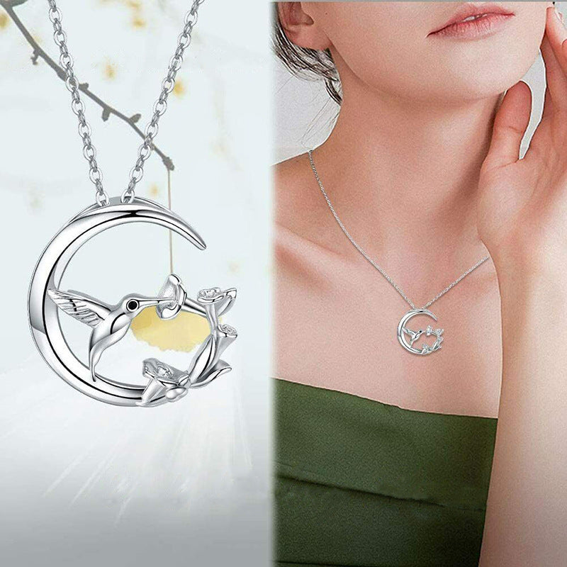 Cute Animal Flower Necklace Morning Glory Blossom Hummingbird eprolo