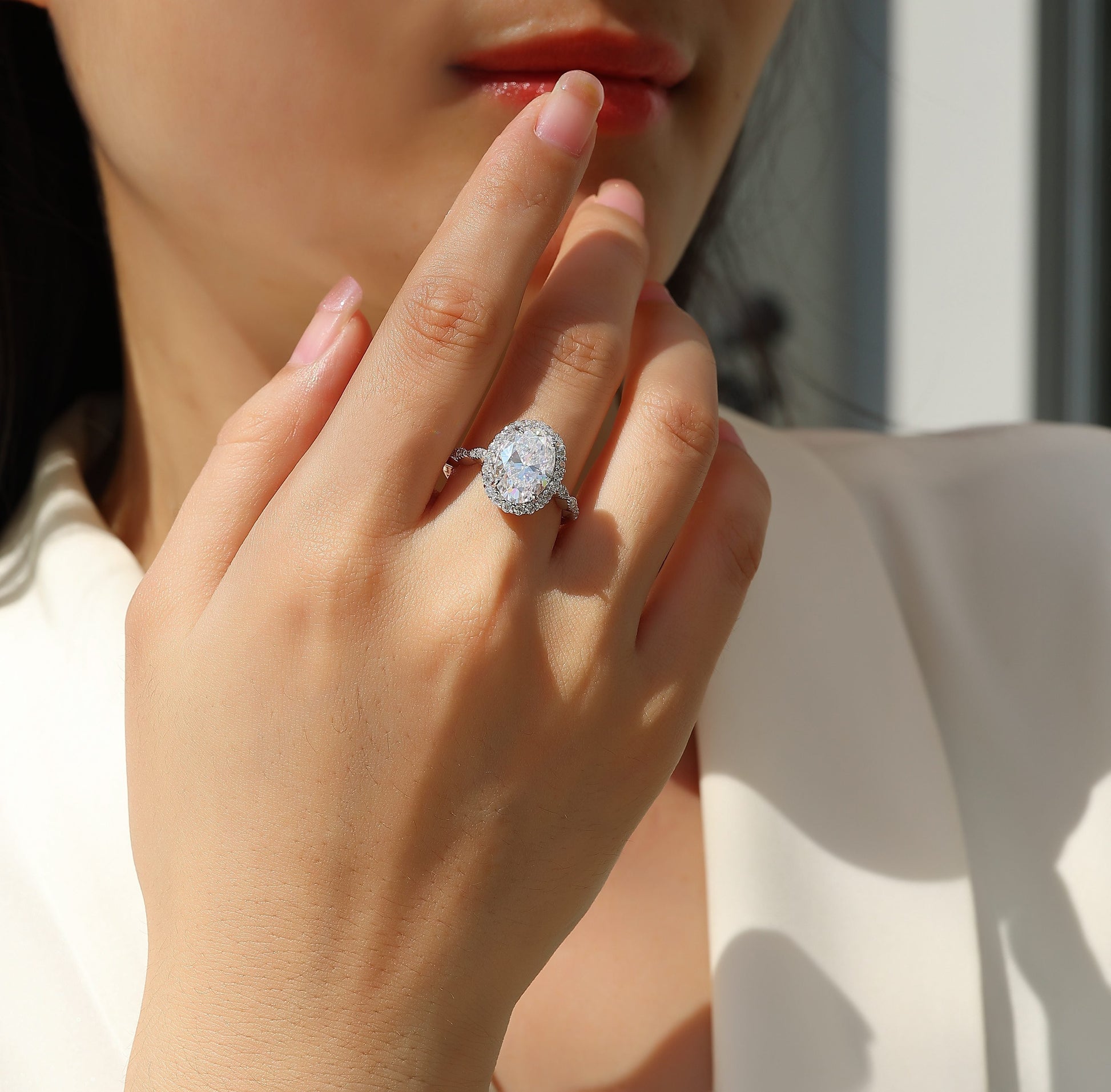 Moonlight Pupil - A Wedding Ring Set With Top-quality Egg-shaped Moissanite S925 Silver And Platinum-plated Diamond. The Ring Can Be Inspected With A Diamond Pen eprolo