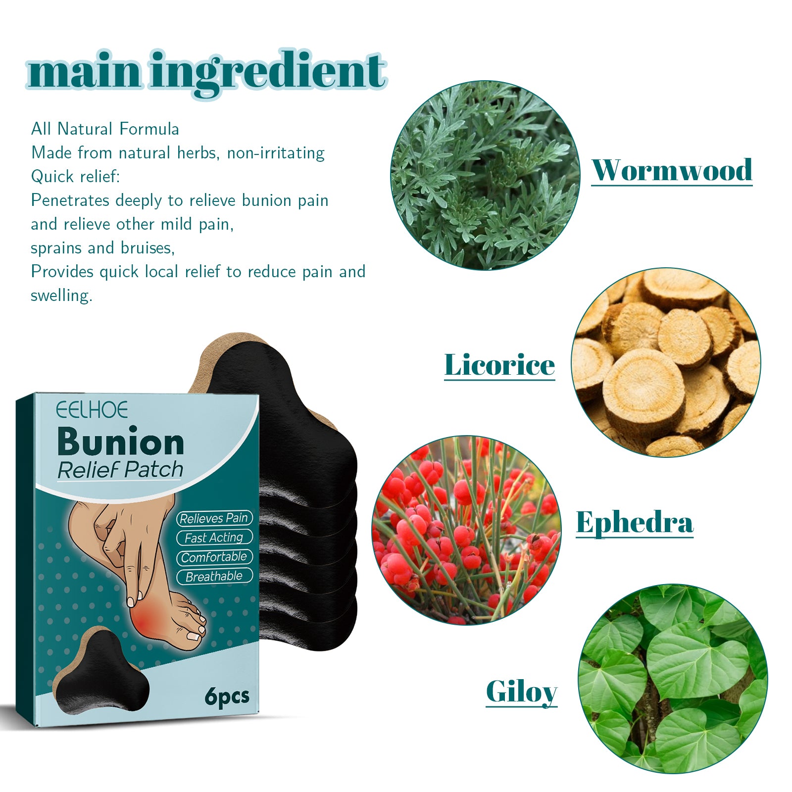 Herbal Bunion Relief Patch | Natural Toe Pain Relief Plaster | Anti-Inflammatory Foot Care Patch | Wormwood and Licorice Bunion Patch | Joint Flexibility Support Patch | Toe Swelling Reduction Patch | Daily Use Bunion Pain Patch | Portable Herbal Foot Care Patch | Bunion Discomfort Relief Patch | Natural Joint Stiffness Alleviation Patch​

