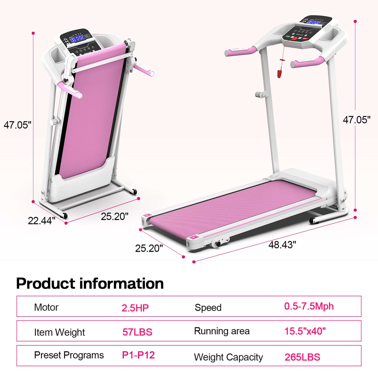Home Electric Folding Treadmill | Compact 2.5HP Running Machine | Indoor Cardio Treadmill for Home Gym | Foldable Walking and Jogging Treadmill | Space-Saving Quiet Treadmill | Fitness Running Equipment for Apartment | Portable Treadmill with LED Display


