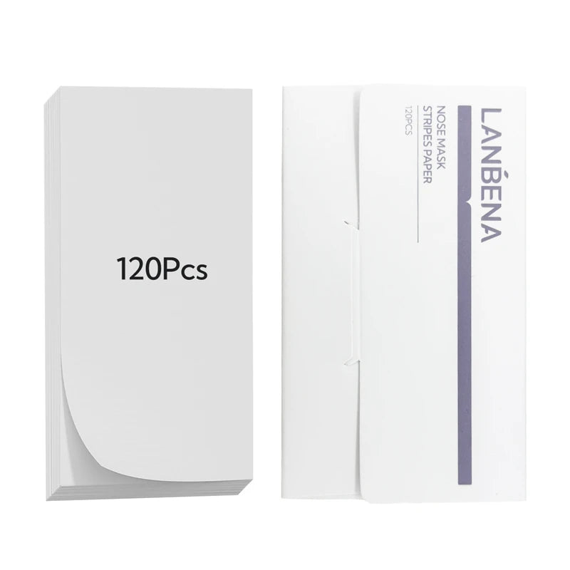 LANBENA nose mask strips packaging featuring 120 pieces for effective blackhead removal and skin care.