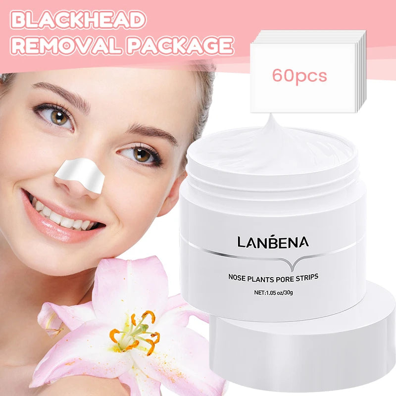 LANBENA Aloe Vera Blackhead Remover | Salicylic Acid Nose Strips | Deep Cleansing Pore Strips | Oil Control Peel Off Mask | Amazonian White Clay Face Mask | 60pcs Blackhead Removal Strips | Hydrating Nose Pore Cleanser​
