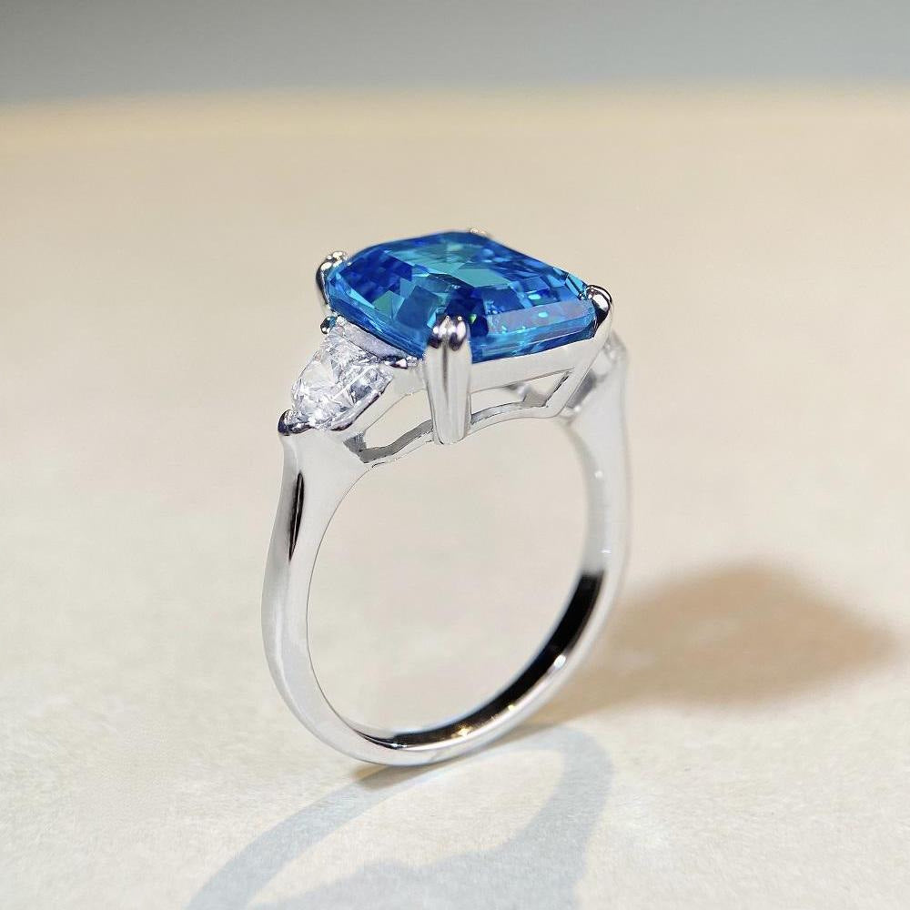 S925 Sterling Silver Diamond Ring With Aquamarine - A Luxurious And Stylish Colored Gemstone Ring eprolo