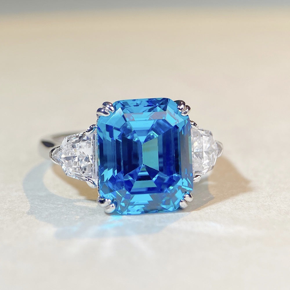 S925 Sterling Silver Diamond Ring With Aquamarine - A Luxurious And Stylish Colored Gemstone Ring eprolo