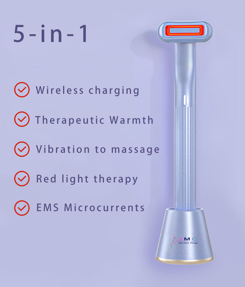 New Upgraded 360 Degrees Rotary Eye Massage Therapeutic Warmth Face Massage Red LED Light 5-in-1 Skincare Tool Wand - Rituel Serein