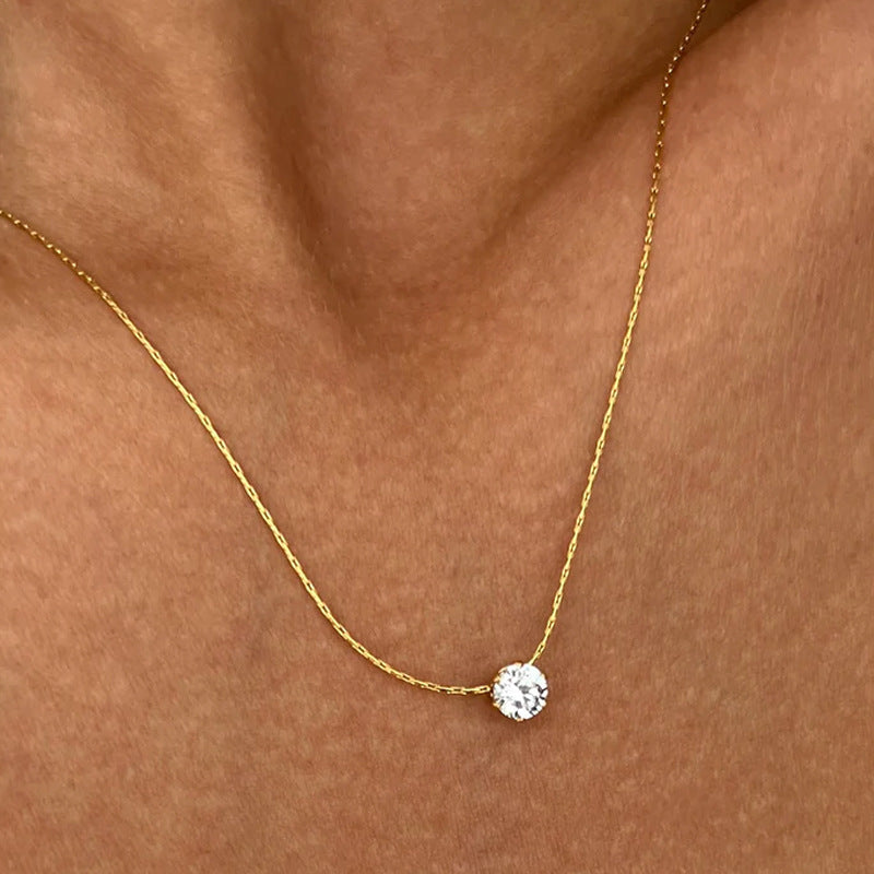 Simple Titanium Steel Six-Claw Round Zircon Pendant Necklace eprolo